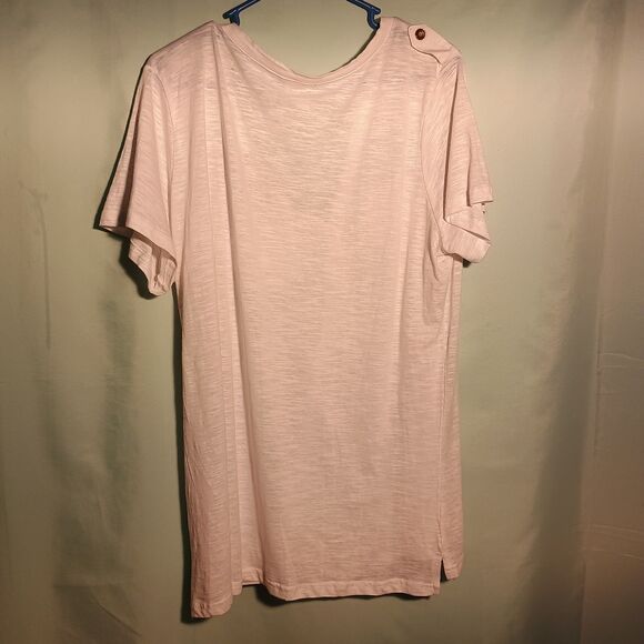 Women's White Short Sleeve Henley Tunic Top with Button Detail - Picture 5 of 5